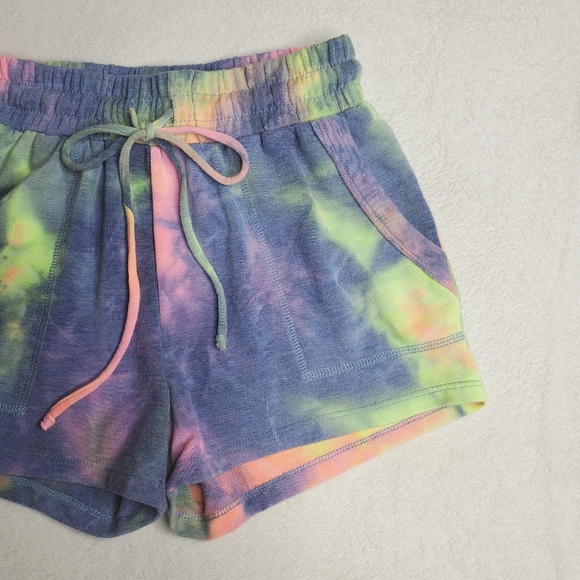 Vici Harmony Multicolored Rainbow Tie Dye Printed High Rise Knit Lounge Shorts - Picture 4 of 7